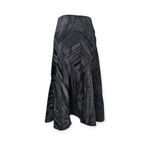 Vintage Textured Black Velvet Flared Midi Skirt - Picture 1 of 7